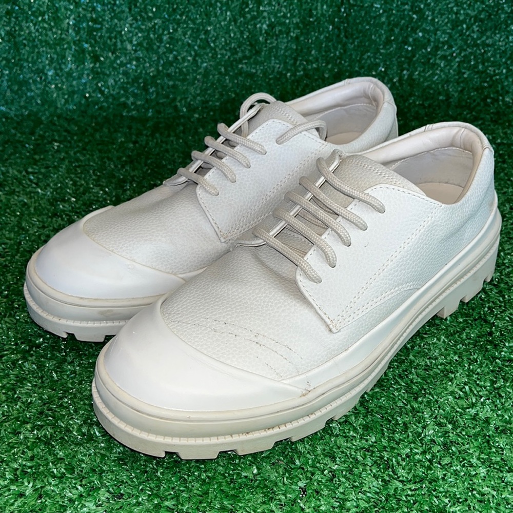 Off White Cream Ecru Faux Leather Derby Treaded Oxford Tech Shoes  Zara Size 7